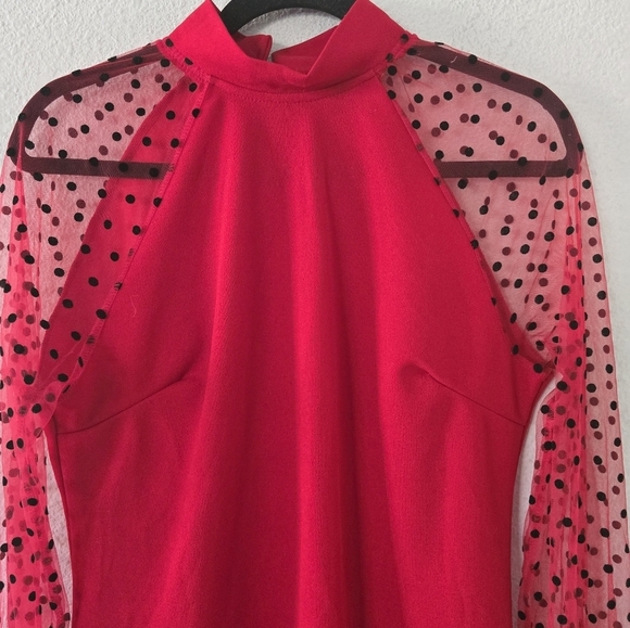 Shein Contrast Dress Womens Sz L Red Dolby Mesh Cap Sleeves Dark Romantic - Picture 4 of 11
